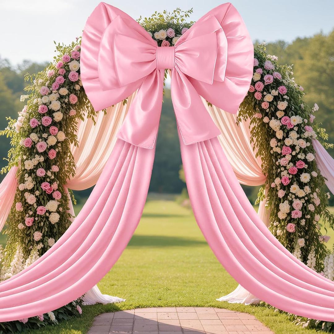 DoubleFill 55 x 118'' Giant Pink Bow Outdoor Oversized Silk Pink Coquette Bow for Backdrop Outside Wall Room Decoration Birthday Party Baby Shower Wedding Garden Lawn Indoor Home Decor