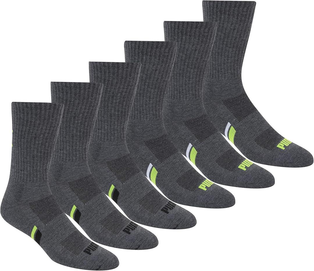 PUMA Men's Crew Socks (6-Pack) (10-13, Grey/Green)