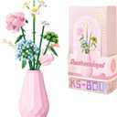 Flowers Bouquet Building Set with Vase for Adults, Artificial Roses Flowers Botanical Collection for Home Office Decor, Nice Gift for Her Valentine Mothers Day Christmas