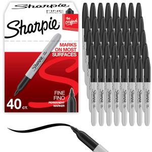 Sharpie Permanent Markers, Fine Tip, Black, 40 Count - Office Supplies, Quick Drying, Fade Resistant, For Wood, Plastic, Paper, Metal, And More