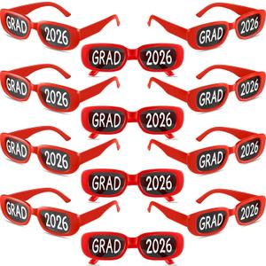 12 Pcs 2026 Graduation Glasses Grad 2026 Sunglasses Bulk Plastic Eyeglasses Graduation Party Supplies Photo Props (Red)