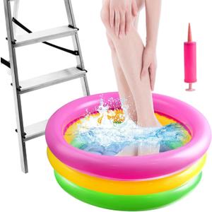 2 Pcs Pool Foot Bath, Inflatable Pool Foot Wash Tray with Hand Air Pump, Pre Pools Feet Bath Foot Tub for Pool Entry Ladder, Portable Above Ground Pools Accessories 22x6.7 Inch