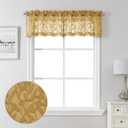 Lecloud Leia Dark Gold Sheer Valance for Windows 14 Inch Length 2 PCS, Kitchen Cafe Short Curtains with Dual Rod Pockets, Jacquard Textured Leaf Living Room Bedroom Decor, 40 W x 14 L