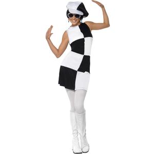 Smiffys Women's S-US Size 6-8 60s Party Girl Costume, Black & White