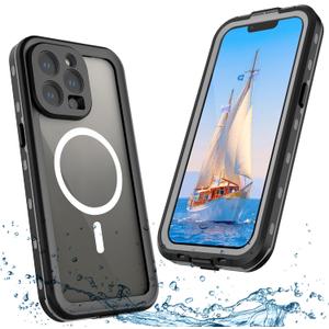 ShellBox Case compative with iPhone 15 Pro Max,Waterproof Case with Built-in Screen Protector, Shockproof Cover Heavy Duty Wireless Charging Case for iPhone 15 Pro Max 6.7 inch (Black)