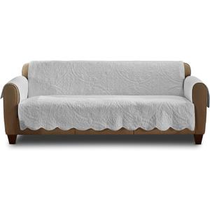 SureFit Heirloom Quilted Cotton Furniture Cover with Scallop Edge, Sofa Cover, Pet Friendly, Machine Washable, Grey Color