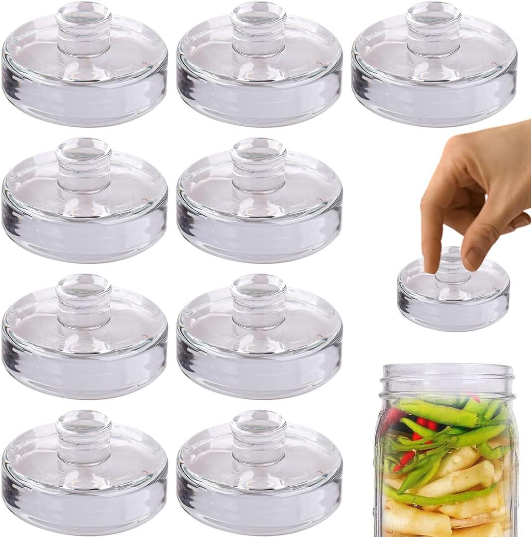 Eleganttime 9 Pack Glass Fermentation Weights with Easy Grip Handle, Heavy Fermenting Lids Canning Weight Kit for Wide Mouth Pickling Mason Jars