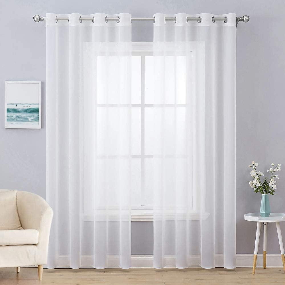 MIULEE 2 Panels Solid Color White Sheer Curtains Elegant Grommet Window Voile Panels/Drapes/Treatment for Bedroom Living Room (54X108 Inch)