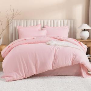 Litanika Twin/Twin XL Size Comforter Sets Pink - 5 Pieces Bed in a Bag Twin/Twin XL Bedding Comforter Sets, Solid Lightweight Bed Set with Comforter, Sheets, Pillowcase & Sham