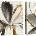7CANVAS Grey and White Flowers Canvas Wall Art Watercolor Floral with Gold Print Picture Modern Abstract Flower Painting for Living Room Bedroom Ready to Hang 24x24Inchx2pcs
