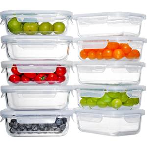 D.M DESIGNMASTER [10 Pack, 22 OZ - Glass Meal Prep Containers, Glass Food Storage Containers with lids, Glass Lunch Containers, Dishwasher Microwave Freezer Oven Safe