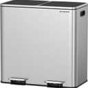 SONGMICS Trash Can, 2 x 10.6 Gallon (2 x 40 L) Garbage Can for Kitchen, with 15 Trash Bags, 2 Compartments, Plastic Inner Buckets and Hinged Lids, Airtight, Silver and Black ULTB730E80