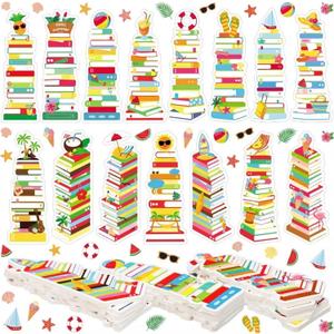Kolldenn 150 Pcs Book Tracker Bookmarks Bulk 6.3 x 1.97 Inch Bookshelf Love to Read Bookmarks Paper Tracking Double Sided Reading Page Markers for Back to School Reading Lover(Summer)