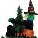 Halloween Decorations Witch Tree Topper,Black and Orange Tree Hanging Ornaments,Fall Curtain Tie and Wine Bottle Hugger, Plush Cute Dolls Festive Table Decor