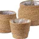 LA JOLIE MUSE Natural Seagrass Large Planter, Plant Pots Cover, Indoor Planters Flower Pots, 13.5+12+9 inch Pack 3, Brown