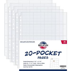 50ct 20-Pocket Coin Pages - Coin Pocket Pages for 2 x 2 Inch Cardboard Coin Holders, 11 Holes for Coin Binder, Coin Collecting Album Protectors, Coin Collection Storage