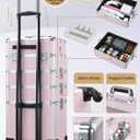 Costravio 5 in 1 Rolling Makeup Case on Wheels Large Cosmetology Case Organizer Beauty Cosmetic Train Case Travel Nail Cart for Make-up Studio Hair Salon, Pink Rhinestone