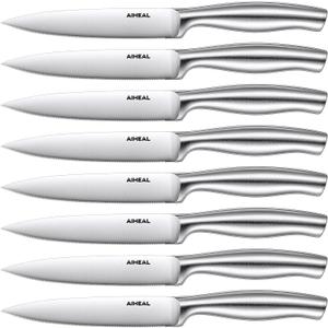 Aiheal Steak Knives, Stainless Steel Steak Knives Set of 8, Never Needs Sharpening Dinner Steak Knife Set, Sharp Micro Serrated Knives
