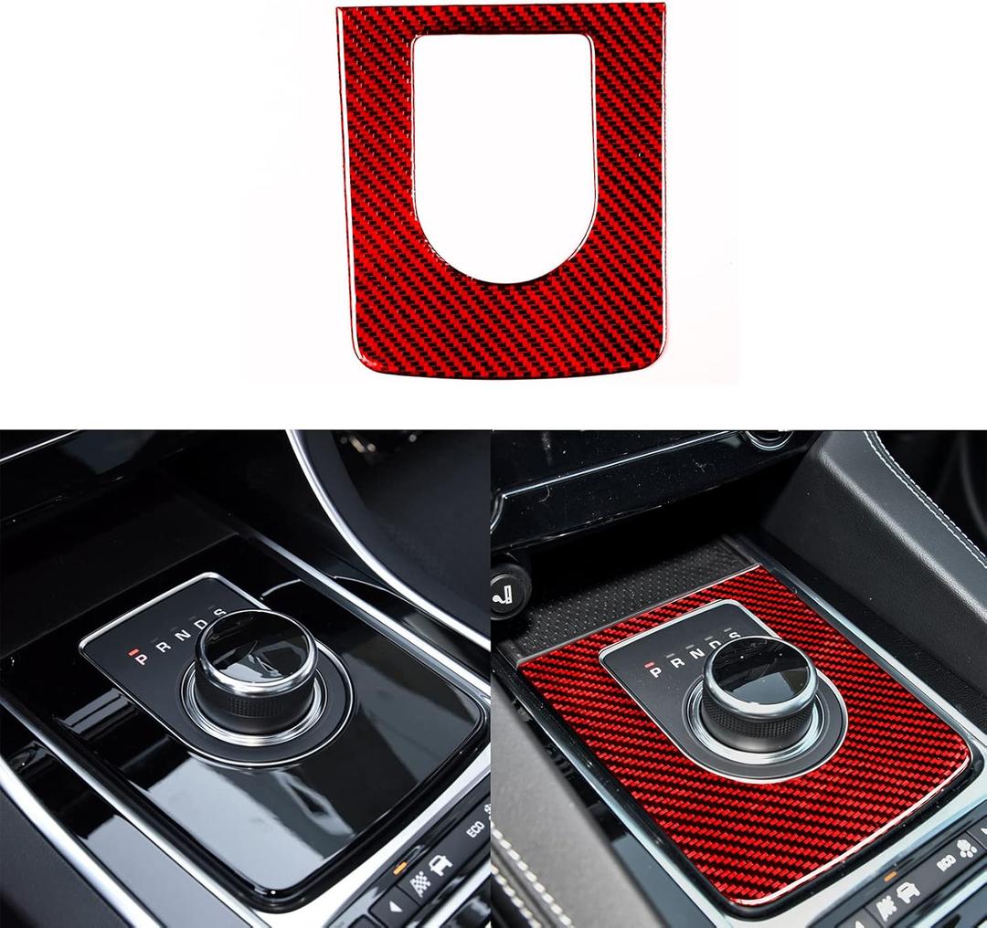 Red Soft Carbon Fiber Auto Interior Accessories Car Gear Shift Panel Frame Center Console Trim Decal Decoration Compatible with XE F-PACE X761 2016 2017 2018
