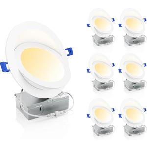 Ensenior 6 Pack 6 inch LED Eyeball Recessed Lighting, 360+90 Rotatable and 2700K-5000K Selectable, Dimmable Gimbal Recessed Lights, Canless Angled Adjustable Ceiling Downlight, 1300LM, 13W=115W-FCC