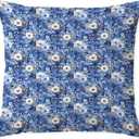 Deep Blue Christmas Flower Pillow Covers 18x18, Winter Christmas Decor, Cottagecore Winter Botanical Decorative Throw Pillow Covers for Couch Sofa Bedroom Living Room Home