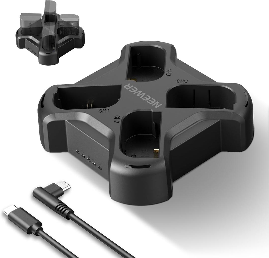 NEEWER LP-E6/LP-E6N/LP-E6NH/LP-E6P Four Channel Battery Charger with PD 45W Fast Charging, USB C Cable, Quad USB Charger Compatible with Canon EOS R5 Mark II 6D Mark II 5D Mark III 5D Mark IV, NW-P4