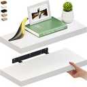 Ballucci Floating Shelves for Wall, 24" Wood Wall Shelf Set of 2, with Invisible Brackets for Bathroom, Living Room, Bedroom, Kitchen, Nursery, 8" Deep, White