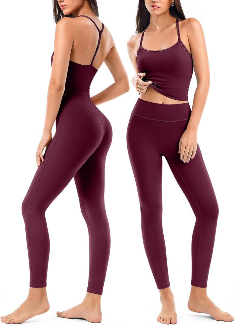 Matching Workout Sets for Women,Breathable Sport Bras & Seamless Leggings,2 Piece ActiveWear Outfits for Pilates/Gym/Athletic (Red, S)