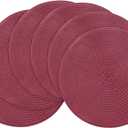 Floroom 15 Inch Round Braided Placemats Set of 6, Washable Heat Resistant Cotton Polyester Circle Place Mats for Kitchen Dining Table - Burgundy