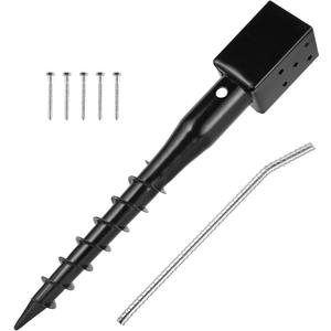 No Dig Ground Screw Anchor - Black Post Stake for 4x4 Wood Posts, Includes Lag Bolts & 27" Rebar, for Mailbox Posts and Fence Posts Anchor, 1 Pack