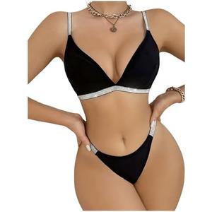 SOLY HUX Lingerie for Women Glitter Bra and Thong Panty Underwear Sets, Medium
