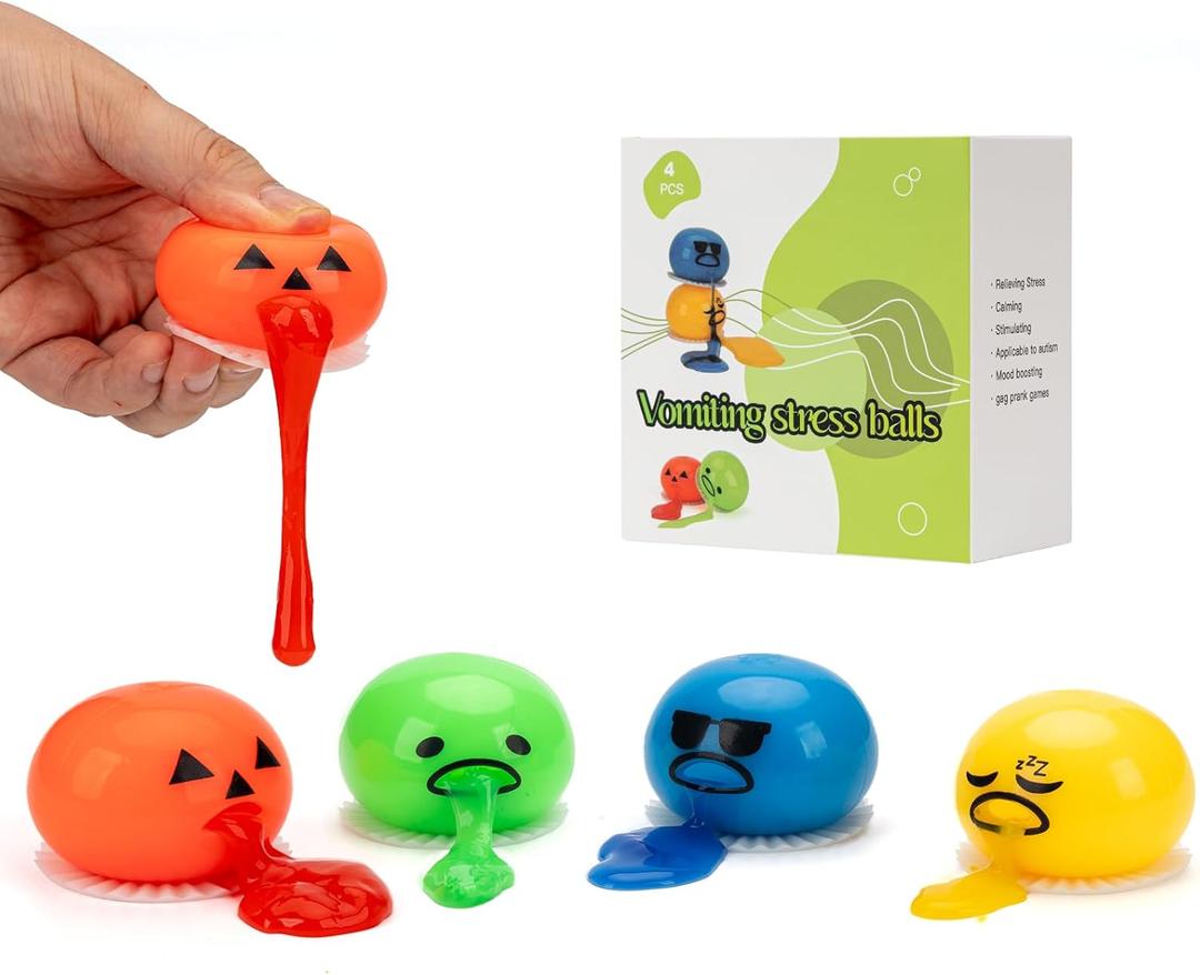 ATKSUNIEE 4-PCS Vomiting Sucking Stress Relief Balls,Puking Squeeze Toy,Novelty Fidget Toy,Christmas Stocking Stuffers Gift for Kids Adults Multicolored.