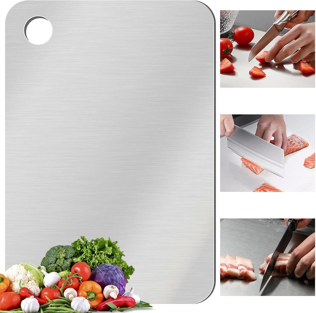 Titanium Cutting Board, Stainless Steel Cutting Boards for Kitchen, Double Sided Food-Grade Titanium Board for Cutting Vegetables And Meat (11.8 x 7.87 inch)