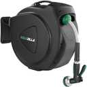 Retractable Garden Hose Reel, 120Ft x 1/2" Durable Wall Mounted Water Hose Reel with 180¡ãSwivel Bracket, 9 Pattern Sprayer, 6Ft leader hose, Smooth Automatic Rewind, Any Length Lock.