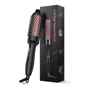 ANWA Thermal Brush, 1.5 Inch Ceramic Tourmaline Heated Round Brush for Blowout Look, 1 1/2 Inch Hot Curling Tool for Smooth Volumnious Hair Style, Blowout Round Brush, Double Voltage
