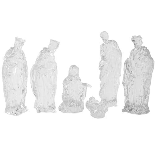 Beeveer 6 Pcs Clear Resin Christmas Nativity Scene Figure Set 7.25 Inch Christmas Scenario Interior Decoration, Small Figure Nativity Scene, Can Be Used as Home Desktop Decor Stand Religious Gift