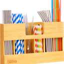 Bamboo Straw Holder Organizer for Cabinet Door, 10.8" Magnetic Straw Organizer with 6 Compartments for Long & Short Reusable Straws, Fridge, Counter & Wall Mount