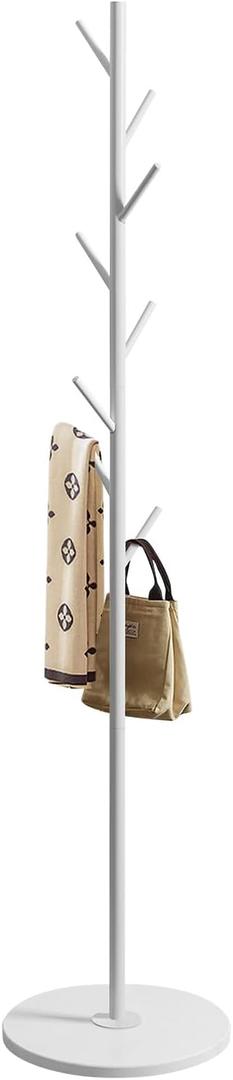 Tenkovic Metal Coat Rack Stand with Marble Base, Coat Rack Freestanding, Easy to Assemble and Sturdy Bionic Hall Tree with 8 Hooks for Home Entry-way Hat Hanger Organizer (white)