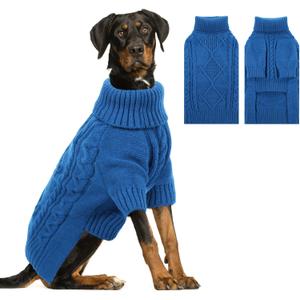 ASENKU Knitted Dog Sweater, Pullover Big Thermal Dog Winter Sweater, Turtleneck Doggy Sweater for Large Medium Dogs Boy Girl,Warm Pet Sweater Outfit Border Collie,Pit Bull,Golden Retriever, 2XL (Blue)