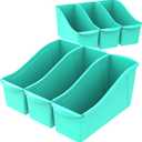 Storex Large Book Bin, Interlocking Plastic Organizer for Home, Office and Classroom, Teal, 6-Pack (71120U06C)