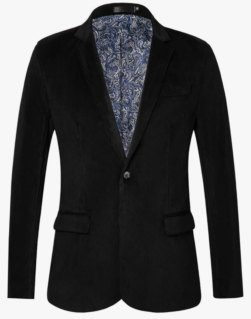 WZIKAI Men's Casual Corduroy Blazer Jacket Slim Fit One Button Work Wear Sport Coat Size L