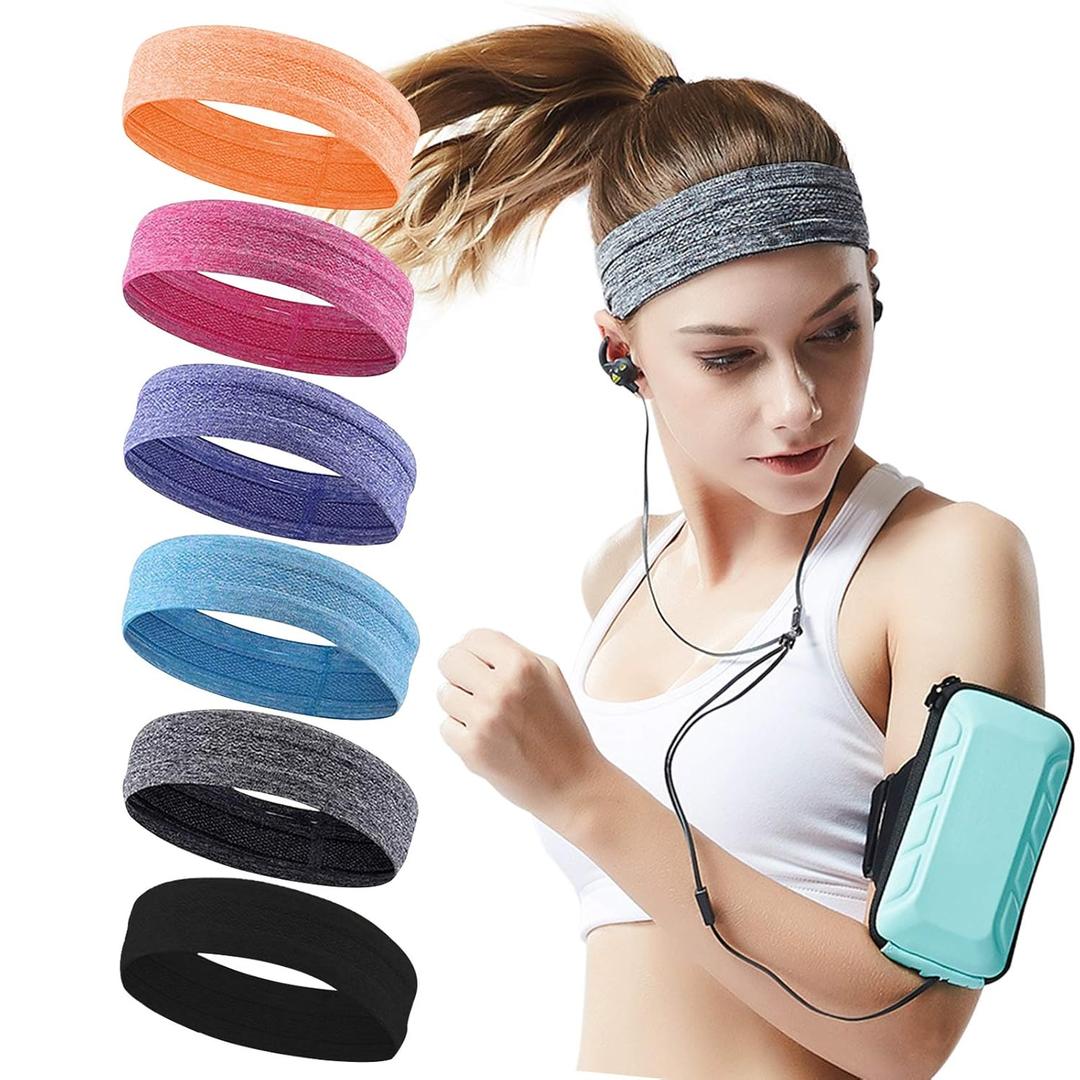 6Pack Sweat Bands Headbands for Women Workout, Women's Fashion Non Slip Headband, Moisture Wicking Sweatband for Sports Running Athletic Yoga