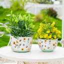 Joint Honglin Butterfly & Bee Metal Planters Set of 2 Decorative Flower Pots with Colorful Garden Prints, Outdoor & Indoor Use Cute Spring Floral Design for Patio, Balcony, Home Decor (Bee)