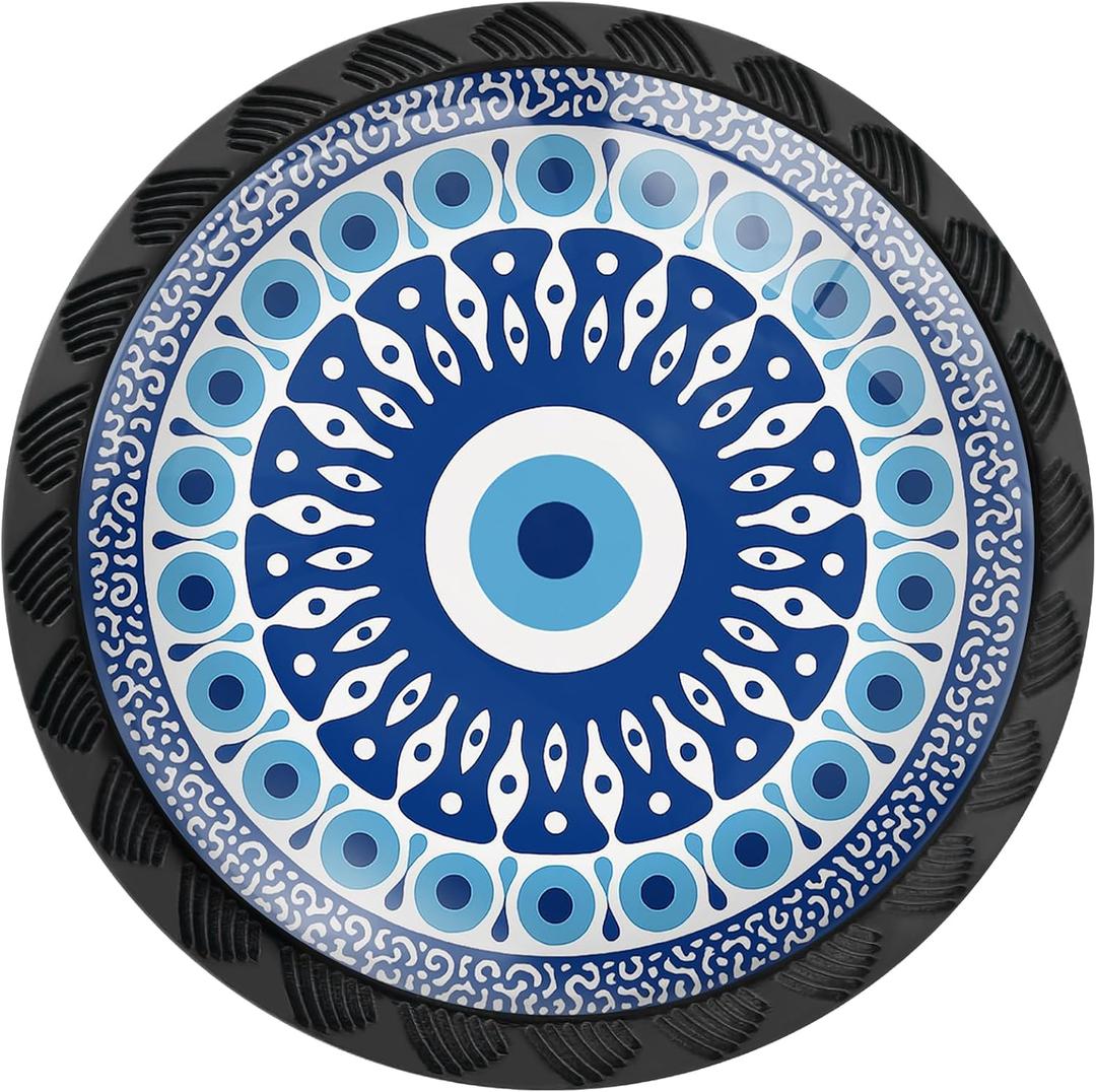 12 Pack Evil Eye All Seeing Eye Superstitious Turkish Ethnic Cabinet Knobs Round Drawer Pulls Black Dresser Knob Cupboard Door Handles Hardware for Kitchen Bathroom Cabinets