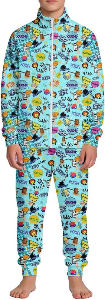Kids Two-Piece Classic Zippered Sports Jacket Set Sweatpants Jogging Teenager Sportswear Set (Blue)