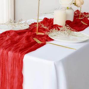 2 Pack Red Cheesecloth Table Runners, 10Ft Gauze Table Runner Rustic Wedding Cheese Cloths Decor for Bridal Baby Shower Birthday Party Christmas Mother's Day Decorations