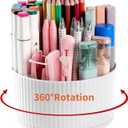 Desk Pencil Pen Holder, 5 Slots 360Degree Rotating Pen Organizers for Desk, Desktop Storage Stationery Supplies Organizer, Cute Pencil Cup Pot for Office, School, Home, Art Supply, White