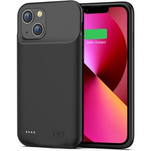 Battery Case for iPhone 13, 7000mAh Ultra-Thin Portable Protective Charging Case Rechargeable Extended Battery Pack Compatible with iPhone 13 (6.1 inch) External Charger Case (Black)
