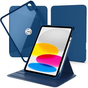 CACOE 360 Rotating Case for iPad (A16) 11th/10th Generation with Pencil Holder 2025/2022 11/10.9 inch, Shockproof Cover for iPad 11/10 Gen with Stand Function, Sky Blue