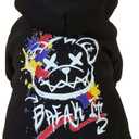 QWINEE Cartoon Bear Print Cat Hoodie Breathable Stretchy Sweatshirts with Hat Warm Cat Clothes for Small Medium Large Cats Dogs Multicolor L